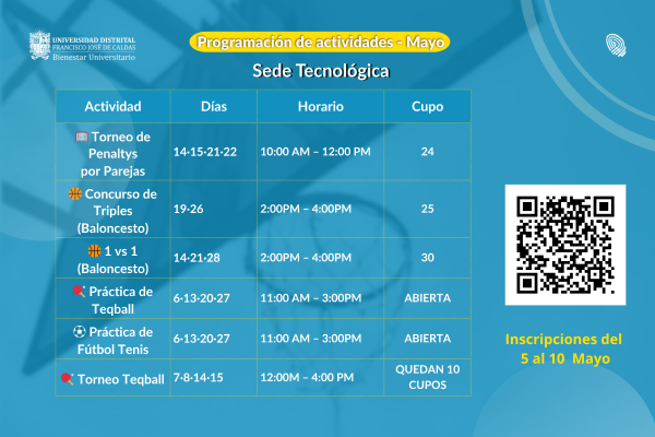 publicación Actividades deportivas en mayo – Sede Tecnológica